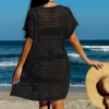 Scb29188427c84d5790cbd3ed2d87daa3H.webp Knitting V-Neck Sexy Hollow Out Beach Bikini Cover-Ups Ladies Summer Vacation Casual Loose Beachwear Sunscreen Smock