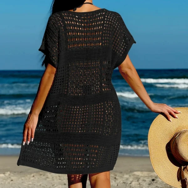 Scb29188427c84d5790cbd3ed2d87daa3H.webp Knitting V-Neck Sexy Hollow Out Beach Bikini Cover-Ups Ladies Summer Vacation Casual Loose Beachwear Sunscreen Smock