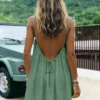New Women's Off-Shoulder Loose Dress Pure Color Strap Casual Fashionable Summer Gown Cross-Border Loose Fit Maxi Dress
