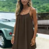 New Women's Off-Shoulder Loose Dress Pure Color Strap Casual Fashionable Summer Gown Cross-Border Loose Fit Maxi Dress
