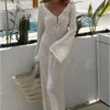 Sdbf11314a918409494abda547284816bS.webp Yiiciovy Sexy Women Long Knit Beach Dress Hollow-Out Deep V-Neck Long Sleeve Bikini Cover-Ups Dress Fall Backless Holiday Dress