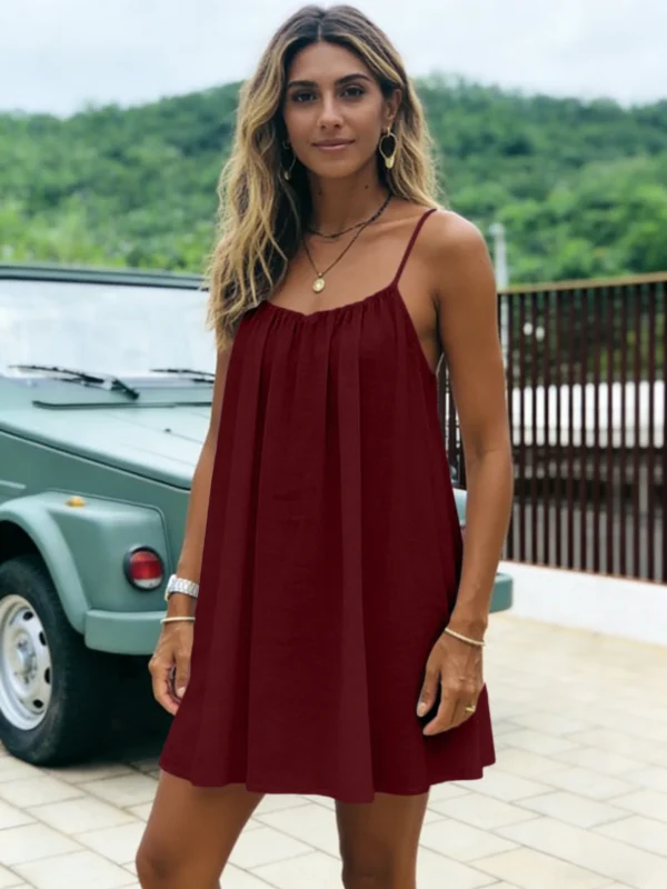New Women's Off-Shoulder Loose Dress Pure Color Strap Casual Fashionable Summer Gown Cross-Border Loose Fit Maxi Dress