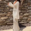 Se0ca84ec42854a34987d09d92ed0efea4.webp Yiiciovy Sexy Women Long Knit Beach Dress Hollow-Out Deep V-Neck Long Sleeve Bikini Cover-Ups Dress Fall Backless Holiday Dress