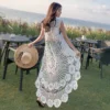 Sfab185badb0b459eb8642ced2831c8ce8.webp Crochet Beach Dress Lace Women Summer Seaside Bikini Cover Up Oversize Sexy Sleeveless Hollow Out Front Short Back Long