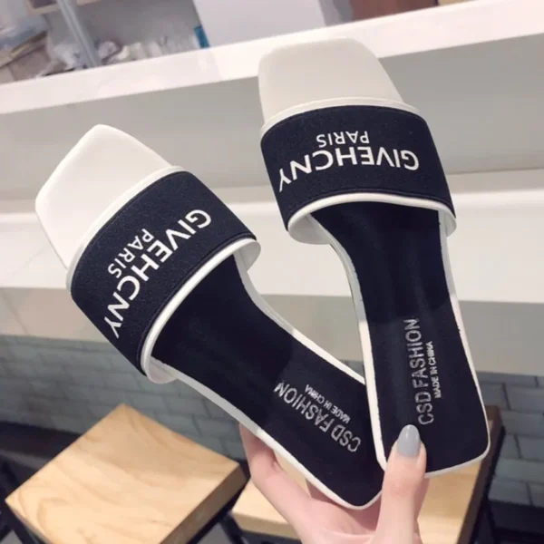 Sfcdbefc8a9a540e7b713cd0b436ea42dD.webp Luxury Design Women's Summer Letter Flat Heel Slippers 2024 Outdoor Trendy Ladies Sandals Female Beach Slippers