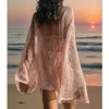 Sffd9afbb952d4617abf61f84c1565222i.webp Pure Color Hollow Out Side Slit Top,Casual Loose Fit Long Sleeve Beach Cover-Up,Vacation Style,Plain Pattern,Fashion Beachwear