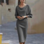 a38f519c-211b-4a23-a46b-74dc77d58b8f-1.jpg Pleated Batwing Sleeve Midi Dress - Women's Fashionable A-Line Casual Daywear