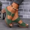 Chunky Heel Sandals Summer Round Toe Plaid Slides Slippers Fashion Outdoor High Heels Shoes For Women