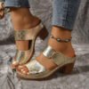 Chunky Heel Sandals Summer Round Toe Plaid Slides Slippers Fashion Outdoor High Heels Shoes For Women