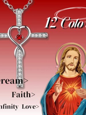 d57b39ad-0ec0-42a7-9dad-6a7384f8c99c.jpg Infinity Love God We Trust Christian Cross Birthstone Crystal Pendant Necklace Colour Gems Zircon Heart Necklace Women Jewelry