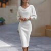 daf0181c-ea7d-4169-8c90-ef10da71602e.jpg Pleated Batwing Sleeve Midi Dress - Women's Fashionable A-Line Casual Daywear