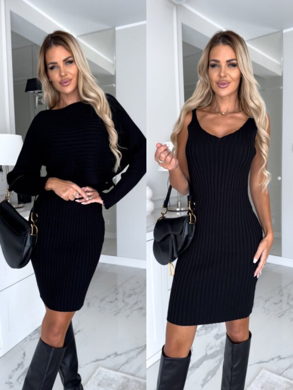 dcf5e1fa-a1cb-42c4-914e-8147cc0749df.jpg 2pcs Suit Women's Solid Stripe Long-sleeved Top And Tight Suspender Skirt Fashion Autumn Winter Slim Clothing