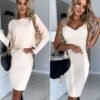 e84b905f-551f-40ae-8ec0-8fb237679178.jpg 2pcs Suit Women's Solid Stripe Long-sleeved Top And Tight Suspender Skirt Fashion Autumn Winter Slim Clothing