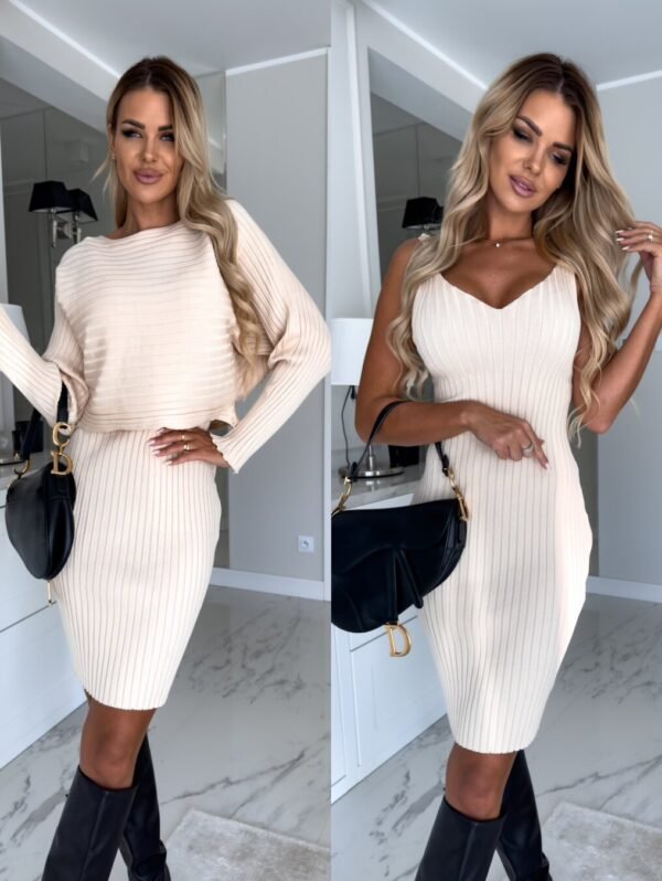e84b905f-551f-40ae-8ec0-8fb237679178.jpg 2pcs Suit Women's Solid Stripe Long-sleeved Top And Tight Suspender Skirt Fashion Autumn Winter Slim Clothing