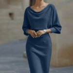 fa57f836-bdee-4375-8c2c-f42866133947.jpg Pleated Batwing Sleeve Midi Dress - Women's Fashionable A-Line Casual Daywear