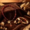 Women's Amber Tone Beaded Jewelry Set with Gold Tone Charms - Statement Necklace And Stackable Bracelets for Everyday Use