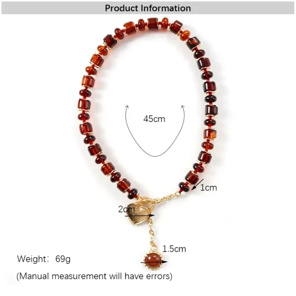 Women's Amber Tone Beaded Jewelry Set with Gold Tone Charms - Statement Necklace And Stackable Bracelets for Everyday Use