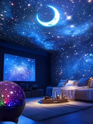 S9f45ca0b196b43f2aa9d044ee54aaa7cz.webp Star and moon projection night light fairy light bedroom LED atmosphere music synchronization color changing projection light