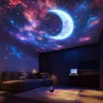 Sb98521b9dc884bb68b90199a69a08cb9Q-1.webp Star and moon projection night light fairy light bedroom LED atmosphere music synchronization color changing projection light