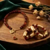 Women's Amber Tone Beaded Jewelry Set with Gold Tone Charms - Statement Necklace And Stackable Bracelets for Everyday Use